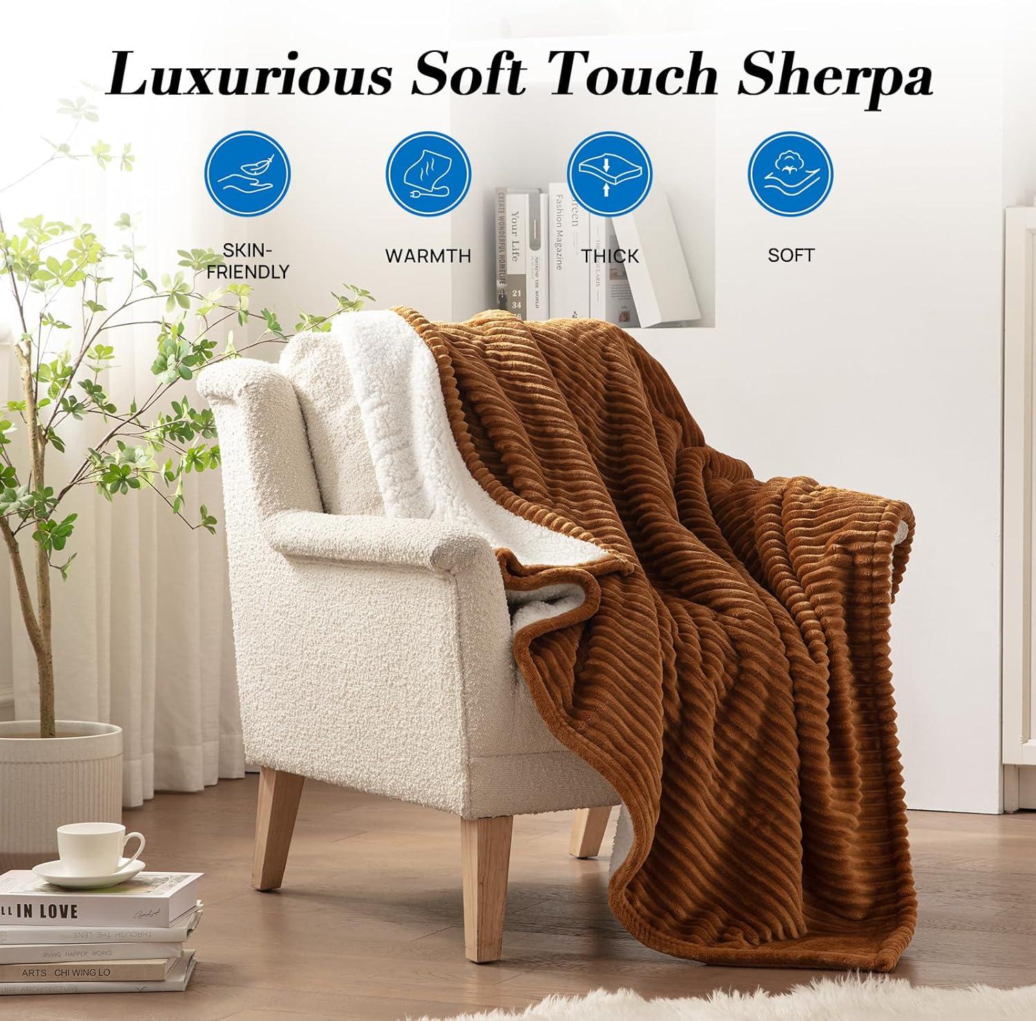 image:imageWestinghouse Electric Blanket Twin Soft Ribbed Flannel to Sherpa Heated Blanket with 10 Heating Levels amp 112 Hours Auto Shut Off Fast Heating amp Machine Washable 62x84 Inch Light GreyBrown