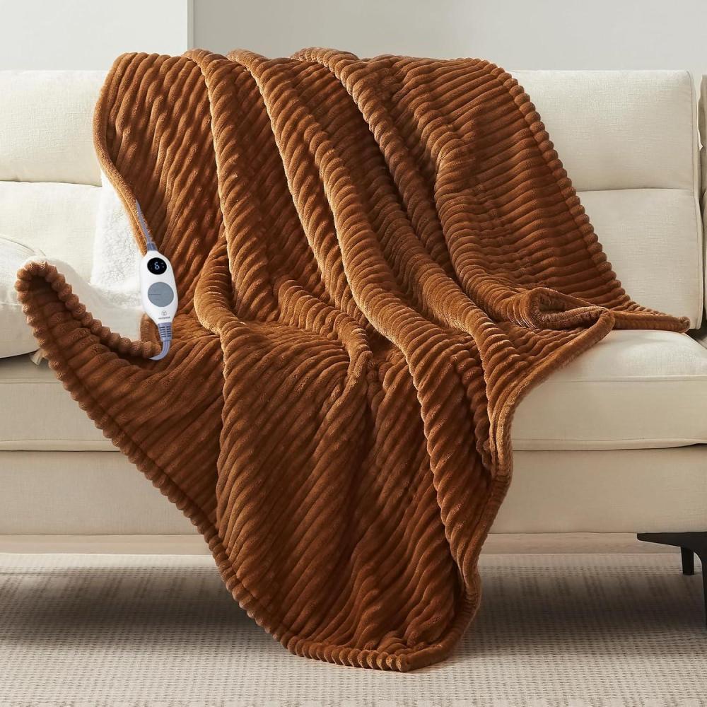 image:imageWestinghouse Electric Blanket Twin Soft Ribbed Flannel to Sherpa Heated Blanket with 10 Heating Levels amp 112 Hours Auto Shut Off Fast Heating amp Machine Washable 62x84 Inch Light GreyBrown