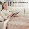 Westinghouse Electric Blanket Twin, Soft Ribbed Flannel to Sherpa Heated Blanket with 10 Heating Levels & 1-12 Hours Auto Shut Off, Fast Heating & Machine Washable, 62×84 Inch, Light Grey(Beige)