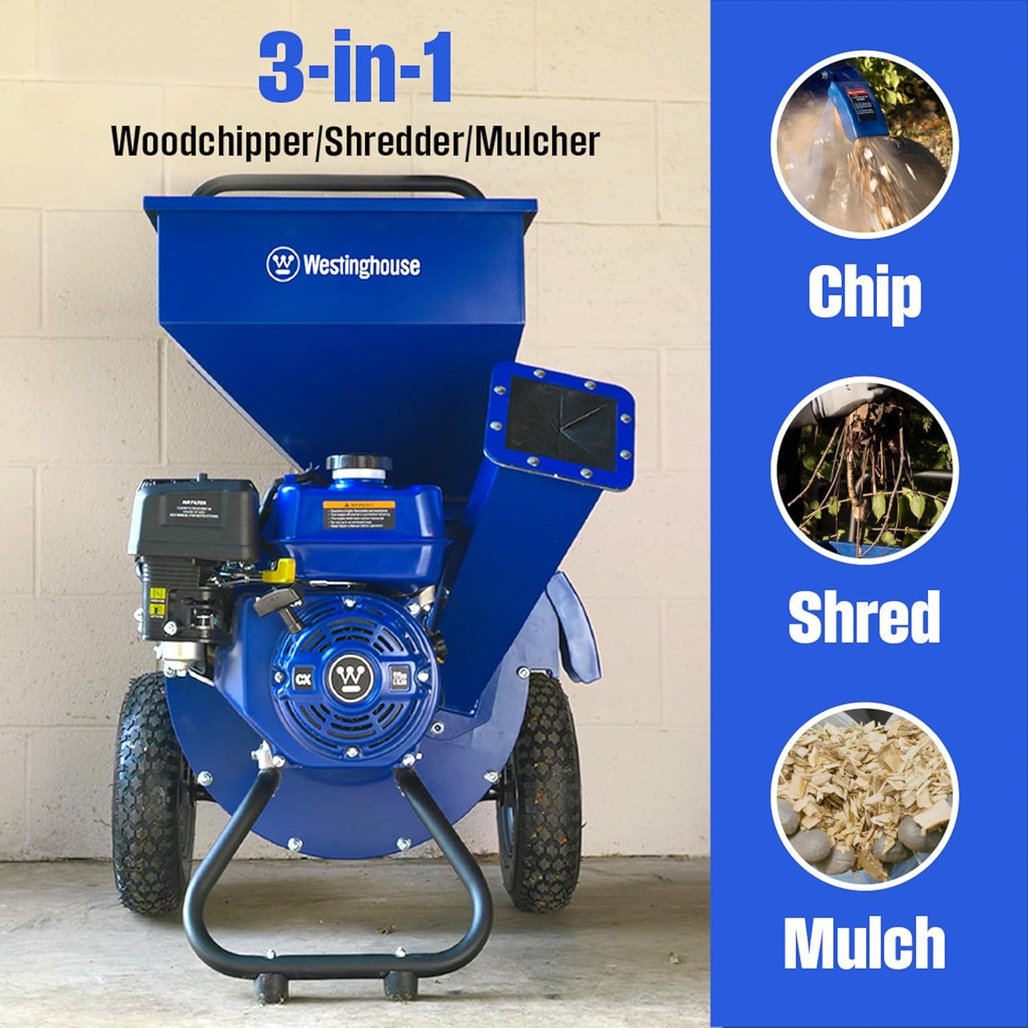 image:imageWestinghouse Heavy Duty Gas Powered 3Inch Wood Chipper Mulcher Shredder 3in1 with 246 Gallon Collection Bag for BranchesTwigsLeaves