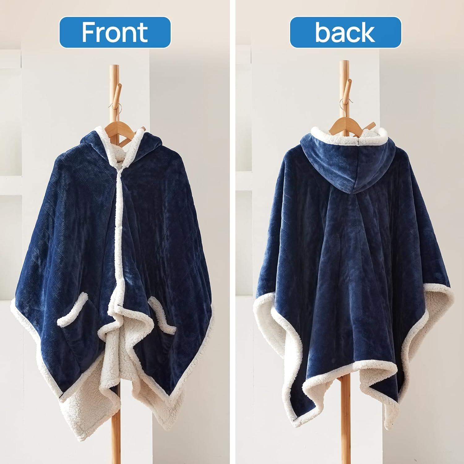 image:imageWestinghouse Wearable Heated Throw Blanket Electric Heated Wrap Poncho Shawl with Pockets 6 Heating Levels amp 2 to 10 Hours Time Settings 50 x 60 Inch Beige GreyNavy Blue