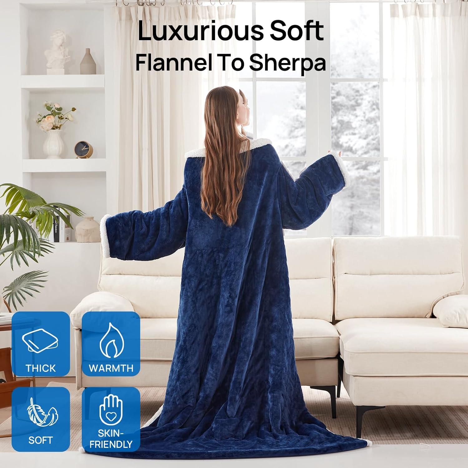 image:imageWestinghouse Wearable Heated Throw Blanket Electric Heated Wrap Poncho Shawl with Pockets 6 Heating Levels amp 2 to 10 Hours Time Settings 50 x 60 Inch Beige GreyNavy Blueivory