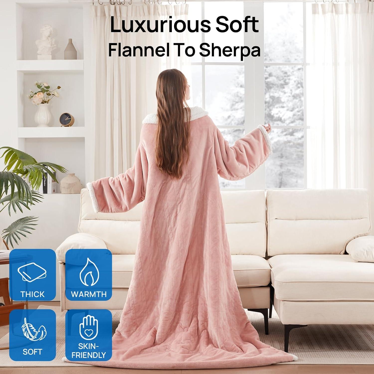 image:imageWestinghouse Wearable Heated Throw Blanket Electric Heated Wrap Poncho Shawl with Pockets 6 Heating Levels amp 2 to 10 Hours Time Settings 50 x 60 Inch Beige GreyPinkivory