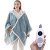 Westinghouse Wearable Heated Throw Blanket, Electric Heated Wrap Poncho Shawl with Pockets, 6 Heating Levels & 2 to 10 Hours Time Settings, 50 x 60 Inch, Beige, Grey(Light Blue)
