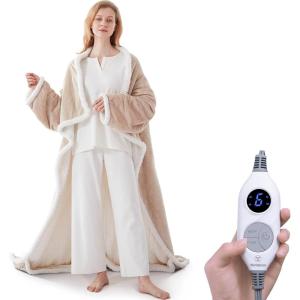 Westinghouse Wearable Heated Throw Blanket, Electric Heated Wrap Poncho Shawl with Pockets, 6 Heating Levels & 2 to 10 Hours Time Settings, 50 x 60 Inch, Beige, Grey(Beige&ivory)
