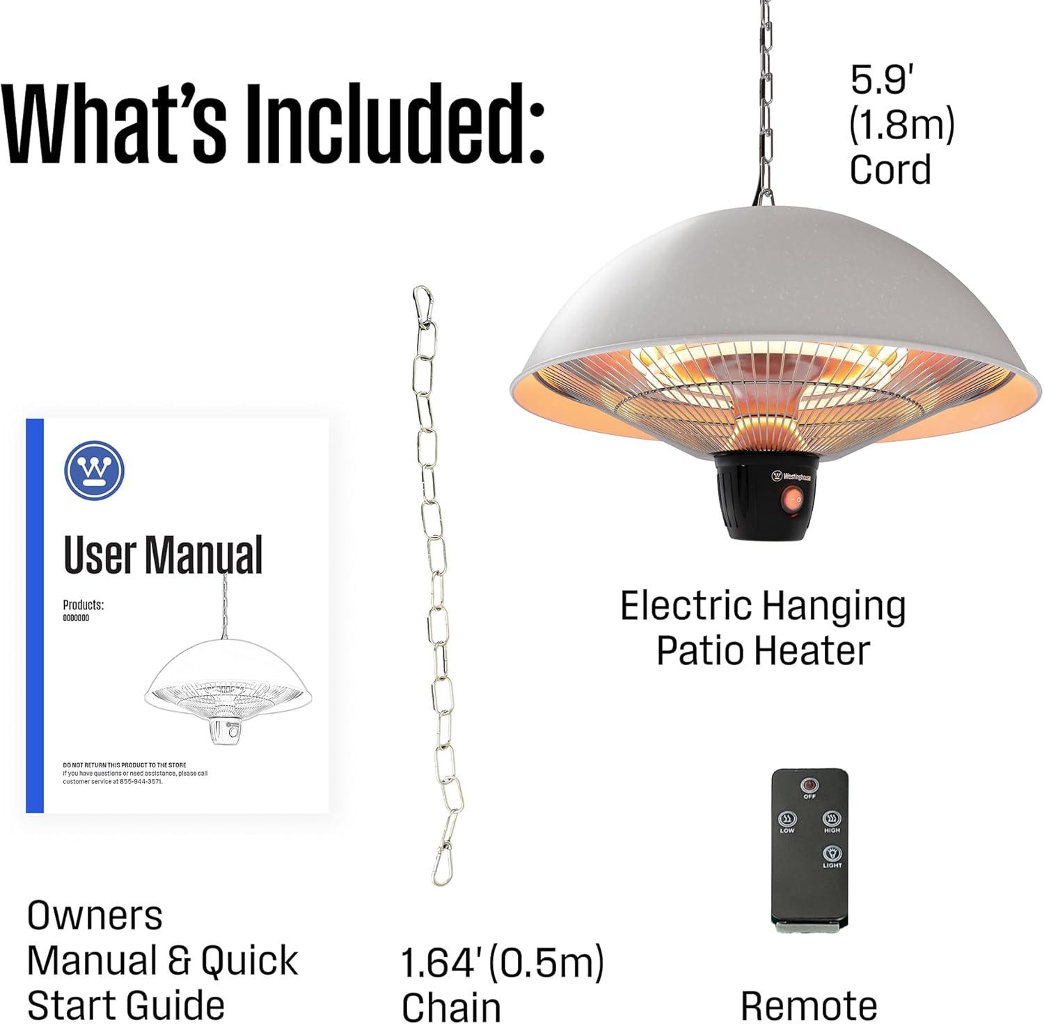 image:imageWestinghouse Outdoor Ceiling Patio Heater Water Resistant Adjustable Heat Output Up to 1500W Auto Shut Off Overheat Protection Hanging Infrared Heater for Patio Cover Gazebo amp More WhiteWhite