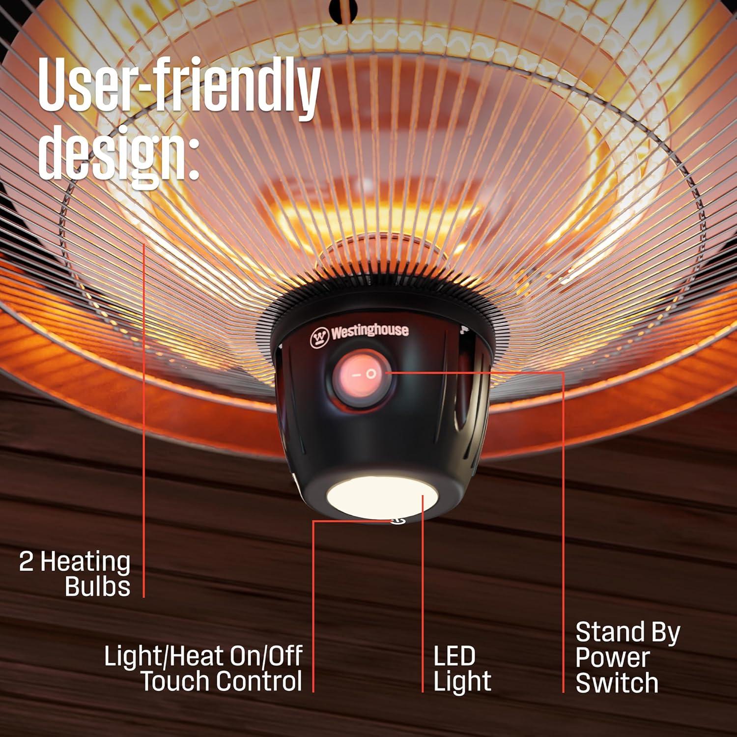 image:imageWestinghouse Outdoor Ceiling Patio Heater Water Resistant Adjustable Heat Output Up to 1500W Auto Shut Off Overheat Protection Hanging Infrared Heater for Patio Cover Gazebo amp More WhiteBlack