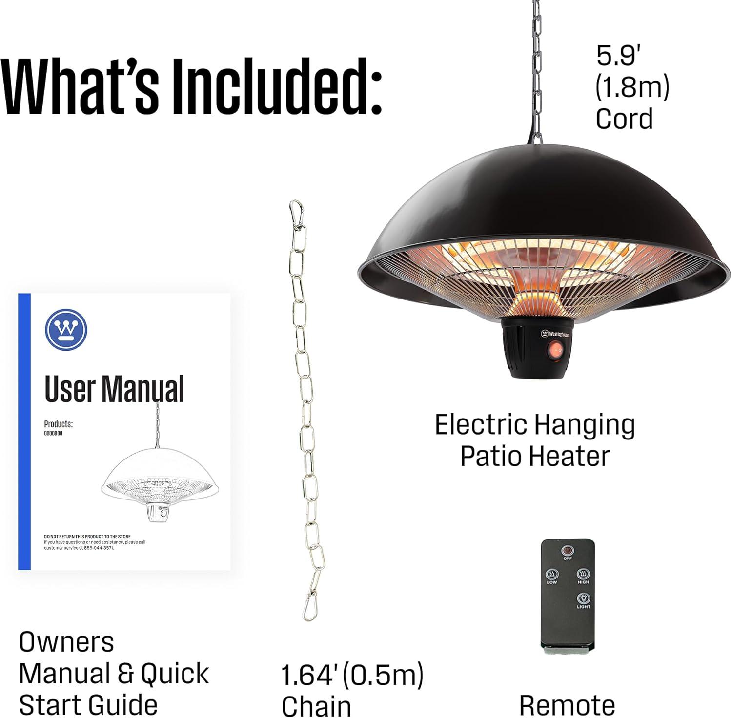 image:imageWestinghouse Outdoor Ceiling Patio Heater Water Resistant Adjustable Heat Output Up to 1500W Auto Shut Off Overheat Protection Hanging Infrared Heater for Patio Cover Gazebo amp More WhiteBlack
