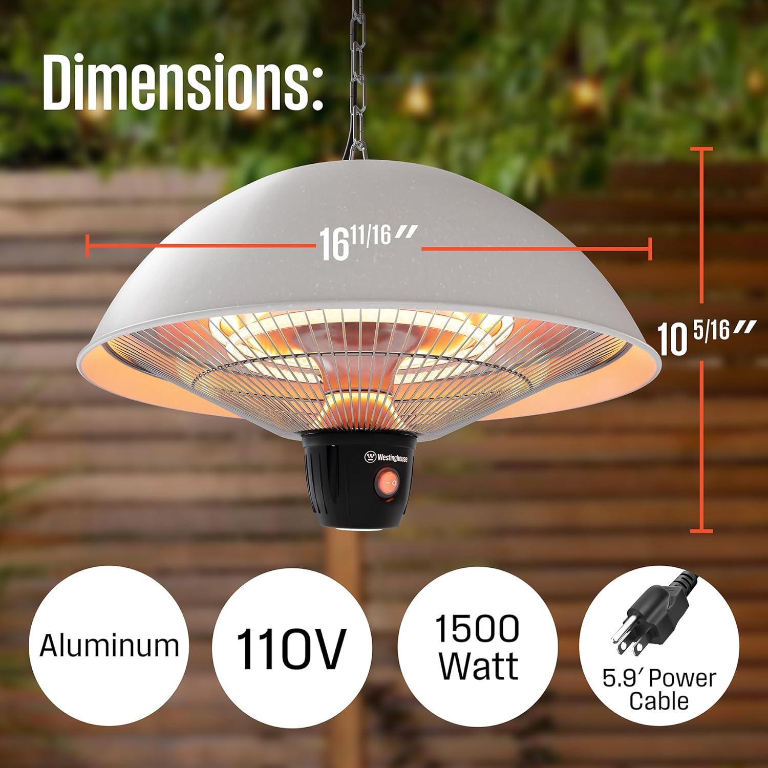 image:imageWestinghouse Outdoor Ceiling Patio Heater Water Resistant Adjustable Heat Output Up to 1500W Auto Shut Off Overheat Protection Hanging Infrared Heater for Patio Cover Gazebo amp More WhiteWhite