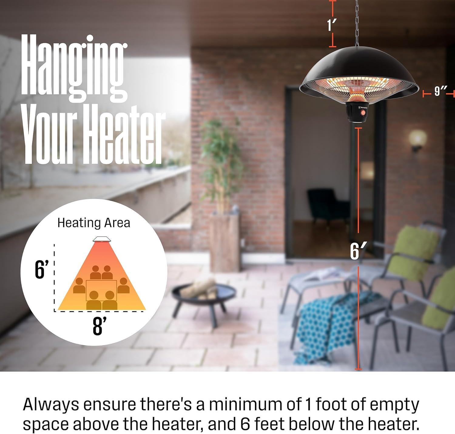 image:imageWestinghouse Outdoor Ceiling Patio Heater Water Resistant Adjustable Heat Output Up to 1500W Auto Shut Off Overheat Protection Hanging Infrared Heater for Patio Cover Gazebo amp More WhiteBlack