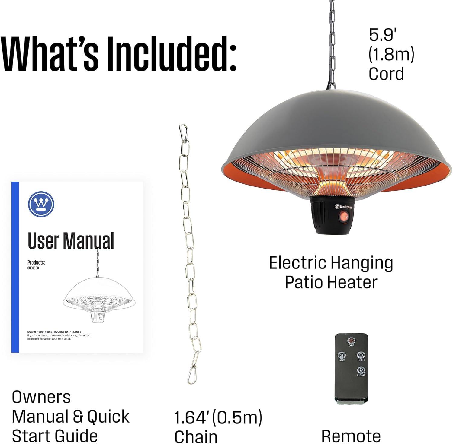 image:imageWestinghouse Outdoor Ceiling Patio Heater Water Resistant Adjustable Heat Output Up to 1500W Auto Shut Off Overheat Protection Hanging Infrared Heater for Patio Cover Gazebo amp More WhiteGray