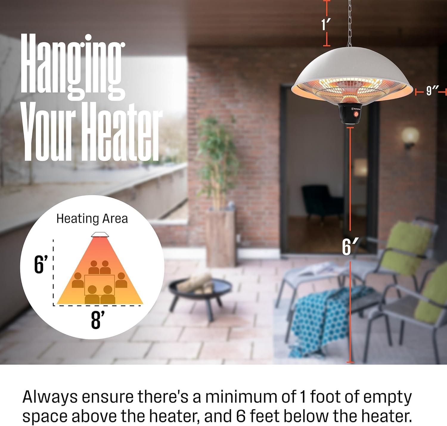 image:imageWestinghouse Outdoor Ceiling Patio Heater Water Resistant Adjustable Heat Output Up to 1500W Auto Shut Off Overheat Protection Hanging Infrared Heater for Patio Cover Gazebo amp More WhiteWhite