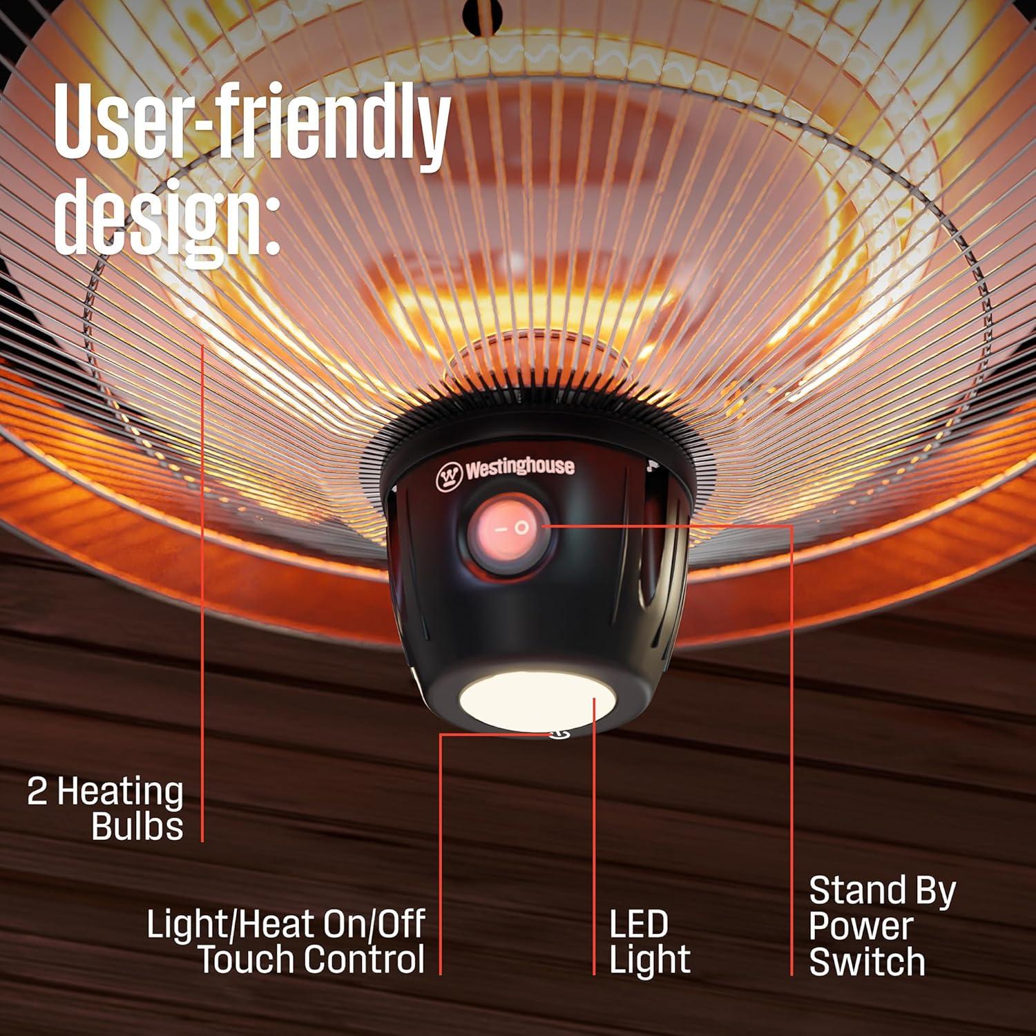 image:imageWestinghouse Outdoor Ceiling Patio Heater Water Resistant Adjustable Heat Output Up to 1500W Auto Shut Off Overheat Protection Hanging Infrared Heater for Patio Cover Gazebo amp More WhiteWhite