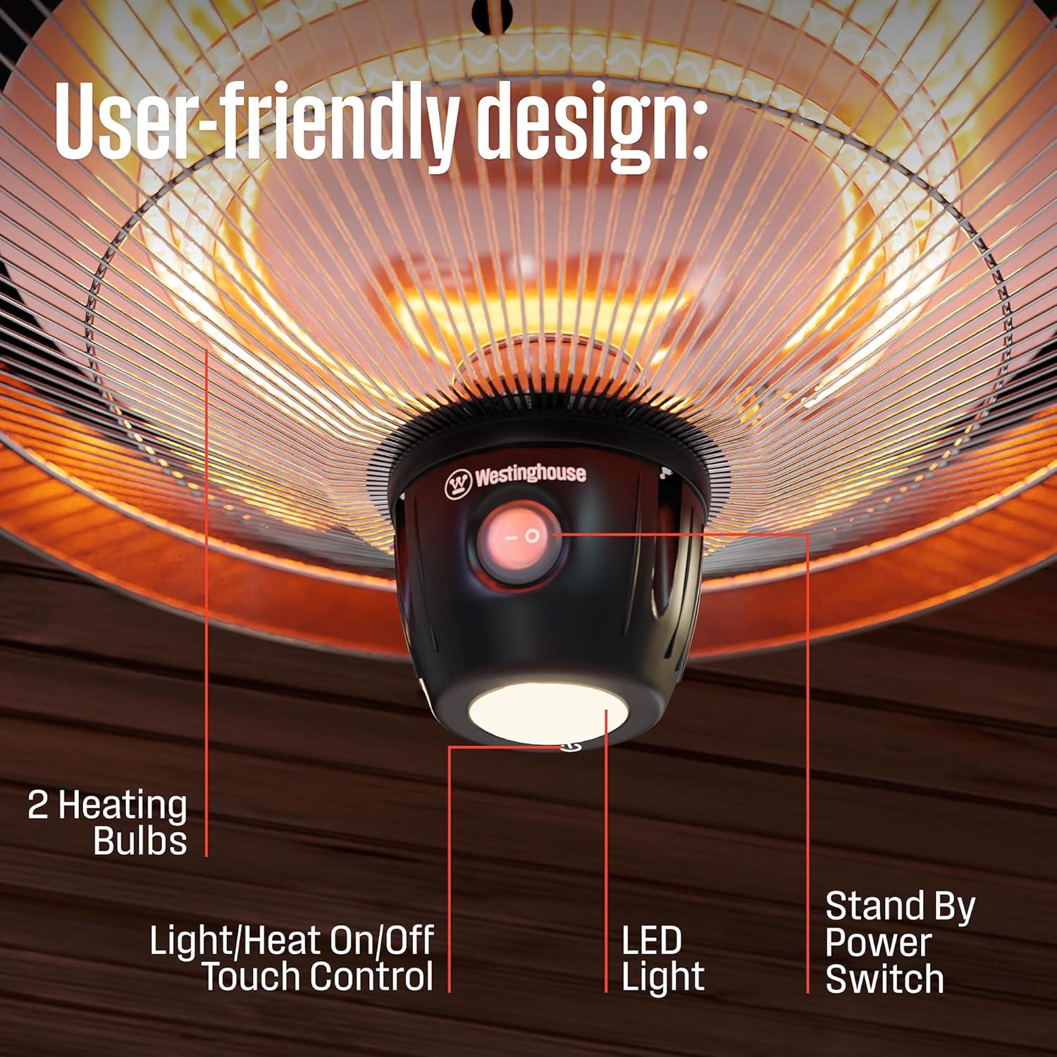 image:imageWestinghouse Outdoor Ceiling Patio Heater Water Resistant Adjustable Heat Output Up to 1500W Auto Shut Off Overheat Protection Hanging Infrared Heater for Patio Cover Gazebo amp More WhiteGray