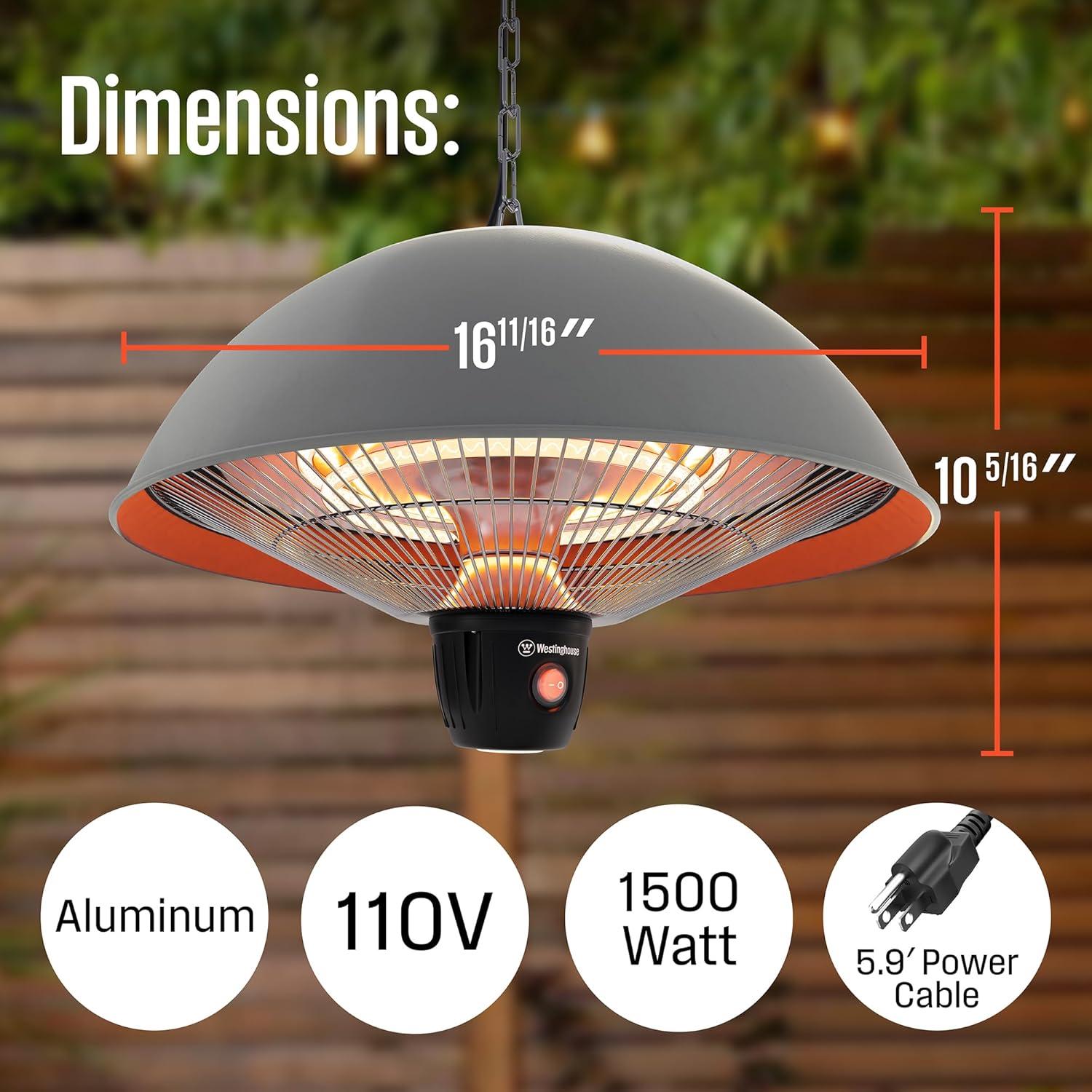 image:imageWestinghouse Outdoor Ceiling Patio Heater Water Resistant Adjustable Heat Output Up to 1500W Auto Shut Off Overheat Protection Hanging Infrared Heater for Patio Cover Gazebo amp More WhiteGray