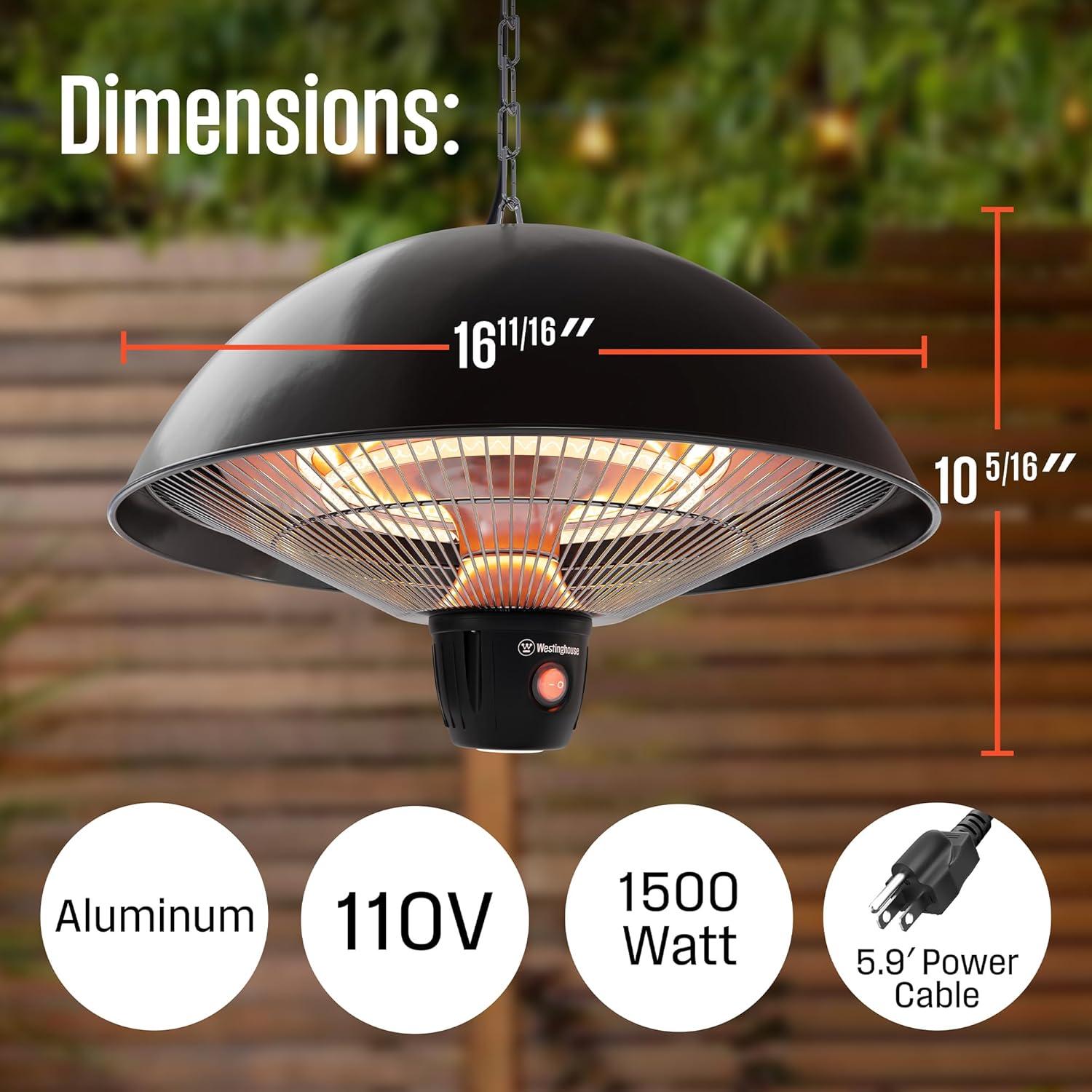 image:imageWestinghouse Outdoor Ceiling Patio Heater Water Resistant Adjustable Heat Output Up to 1500W Auto Shut Off Overheat Protection Hanging Infrared Heater for Patio Cover Gazebo amp More WhiteBlack