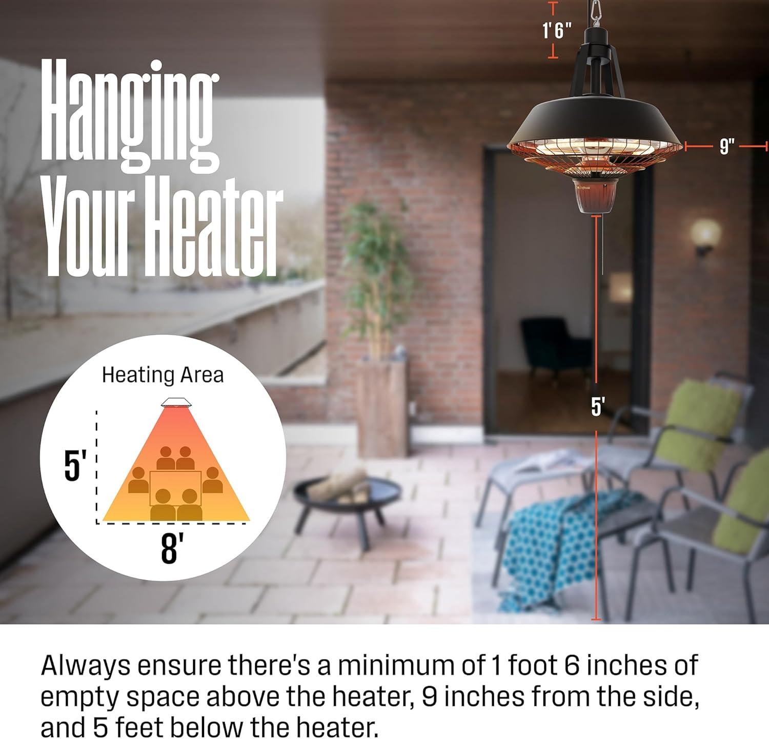 image:imageWestinghouse Outdoor Ceiling Patio Heater Water Resistant Hanging Infrared Pull String Heater for Patio Cover Gazebo Pergola amp More