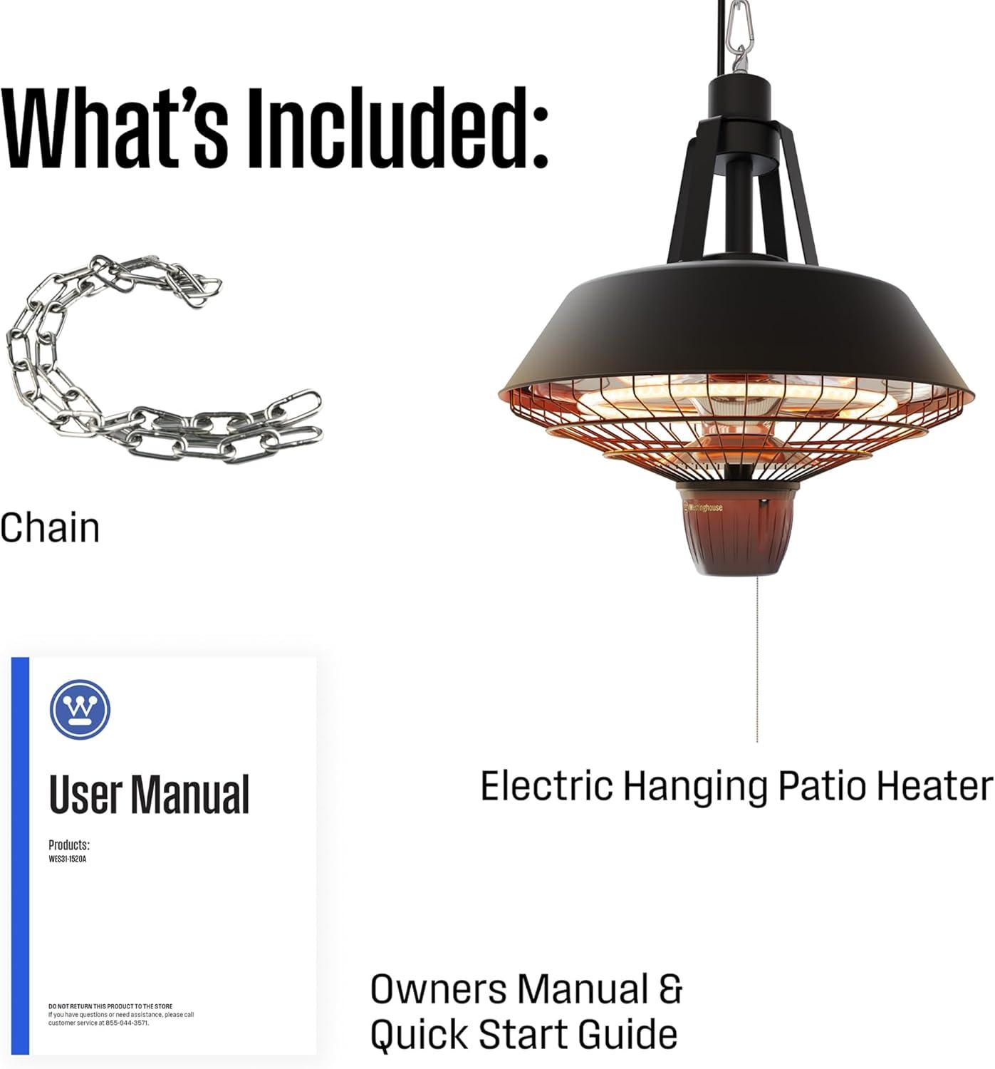 image:imageWestinghouse Outdoor Ceiling Patio Heater Water Resistant Hanging Infrared Pull String Heater for Patio Cover Gazebo Pergola amp More