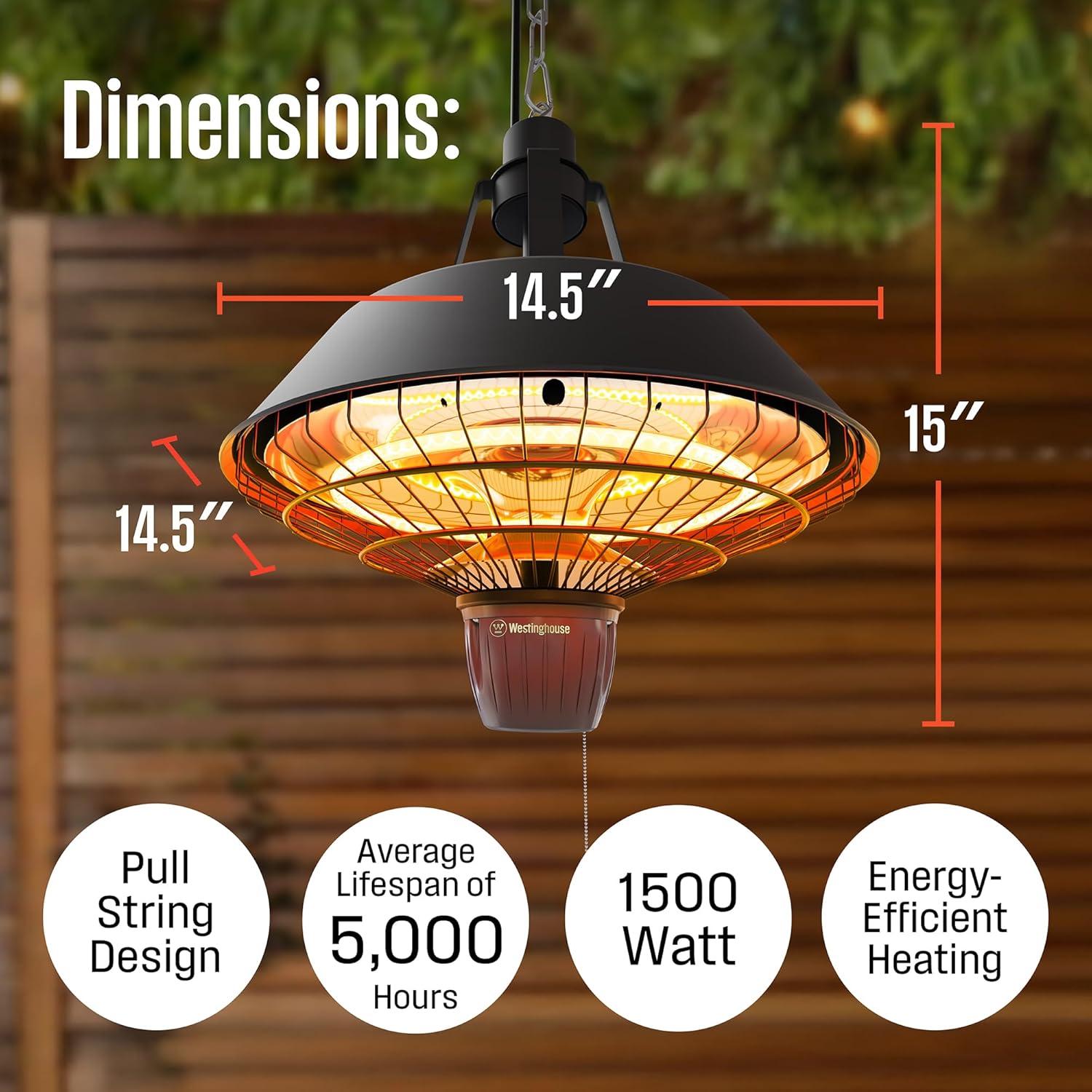 image:imageWestinghouse Outdoor Ceiling Patio Heater Water Resistant Hanging Infrared Pull String Heater for Patio Cover Gazebo Pergola amp More