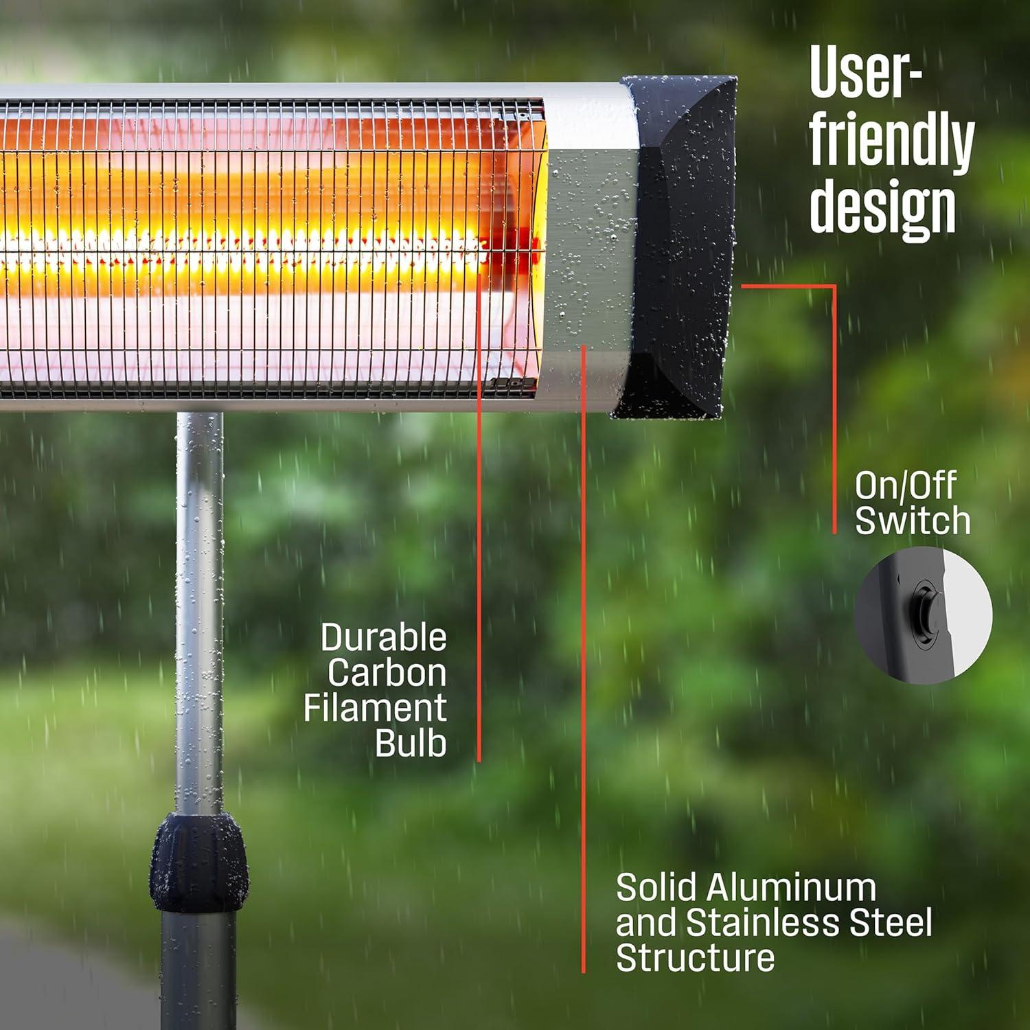 image:imageWestinghouse Outdoor Electric Patio Heater Water Resistant 4473 Height Adjustable Overheat Protection Auto Shut Off Tip Over Switch Pole Mounted Infrared Heater for Backyard Deck amp More