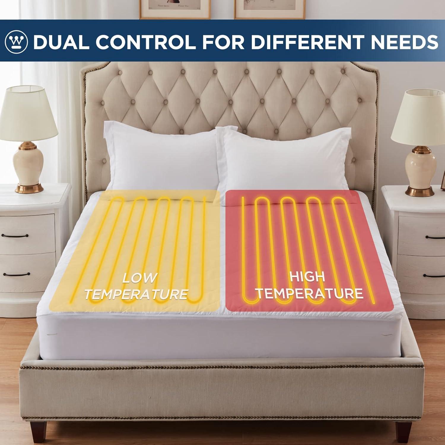 image:imageWestinghouse Heated Mattress Pad Queen Size Dual Wireless Controller Electric Mattress Pad Bed Warmer with 10 Heating Levels amp 1 to 12 Hours Time Settings Fit Up to 17 Deep PocketQueen